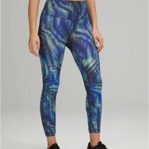 Lululemon Wunder Train High-Rise Tight Leggings 25" Size 6 Blue Teal Print EUC